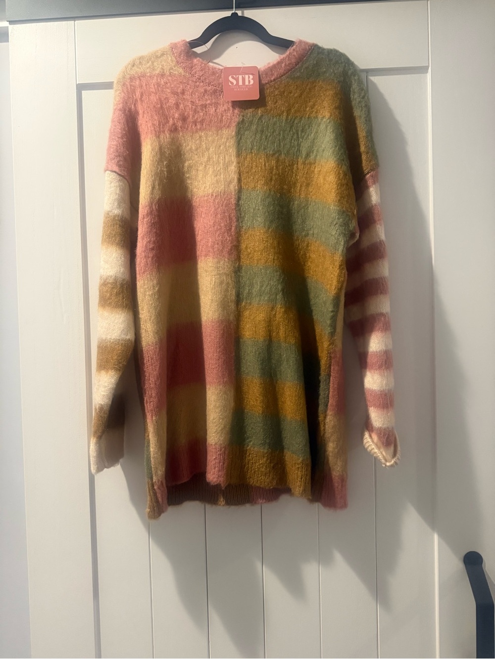 NWT Multicolor Striped Cozy Women's Sweater - Pink, Mustard, Green